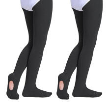 Svarte fotløse dansetights for kvinner, balletttights for jenter, konvertible overgangsdansetights, 2 par ballett, dametights (svart)