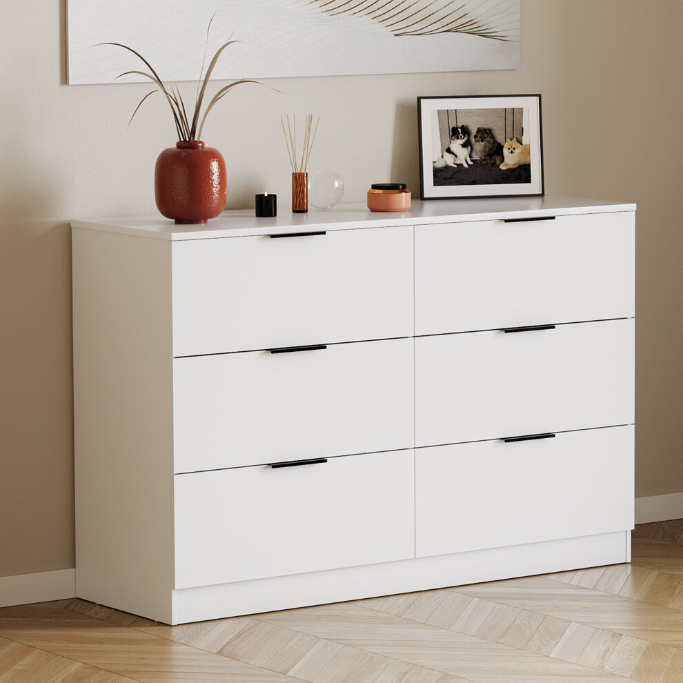 Vida Designs (White) Trega 6 Drawer Chest Of Drawers Wooden Storage White