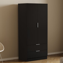 (Black) Trega 2 Door 2 Drawer Wardrobe Wooden Storage
