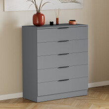(Grey) Trega 5 Drawer Chest of Drawers Wooden Storage