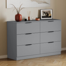 (Grey) Trega 6 Drawer Chest of Drawers Wooden Storage