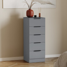 (Grey) Trega 5 Drawer Narrow Chest Wooden Storage Unit