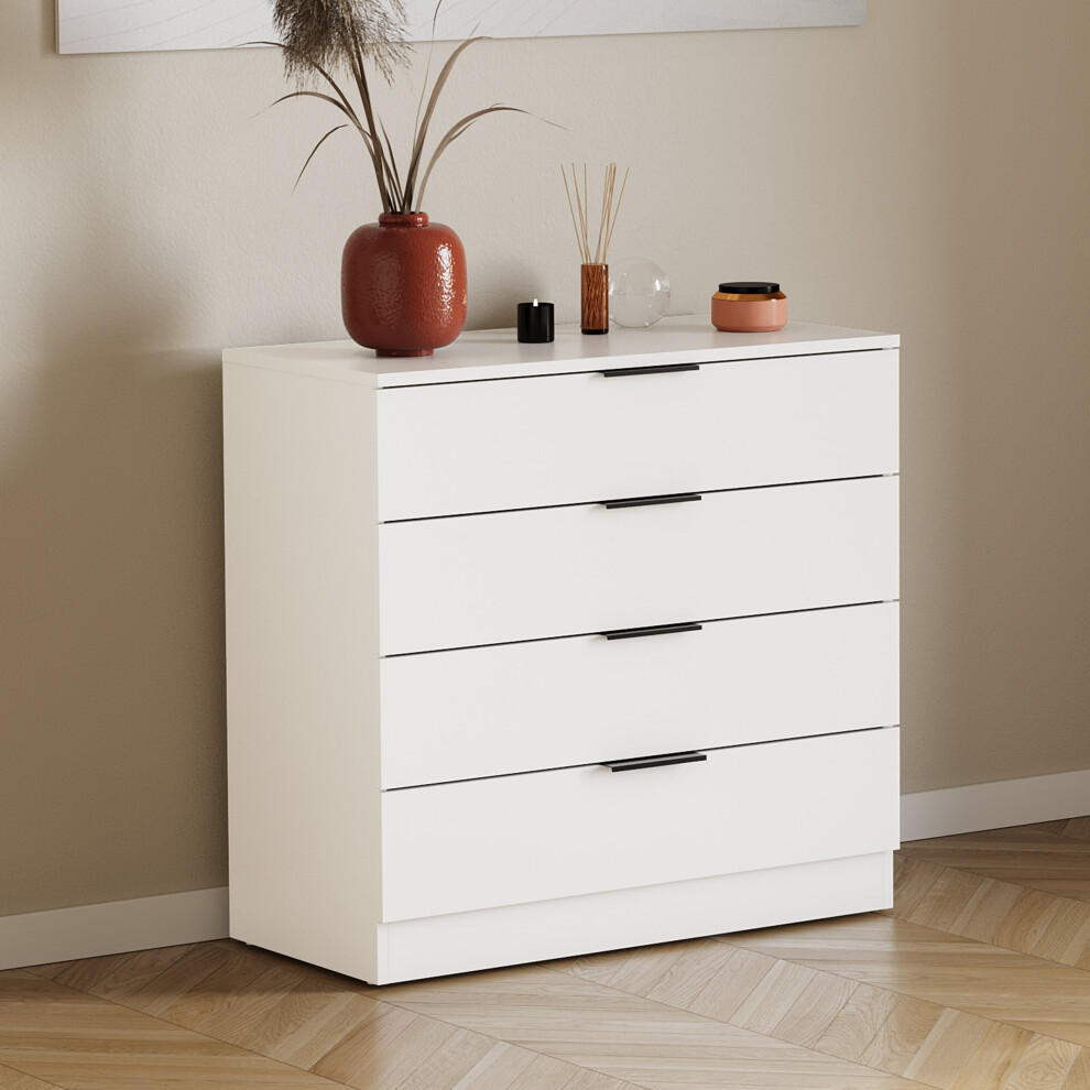 Vida Designs (White) Trega 4 Drawer Chest Of Drawers Wooden Storage White