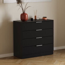 (Black) Trega 4 Drawer Chest of Drawers Wooden Storage