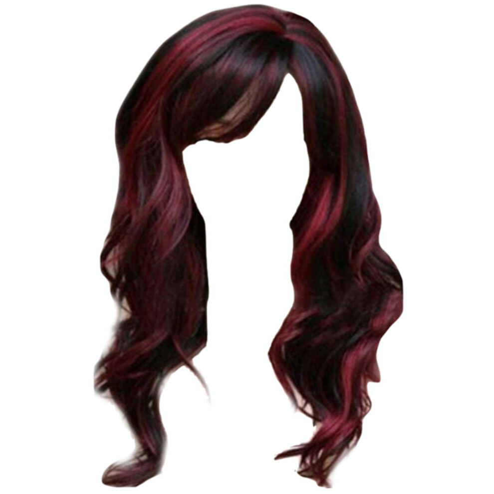 Unisex Black,Red Red And Black Wig 26Inch Long Wavy Temperature Silk Wig For Women Natural Looking