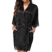 Accappatoio da donna in raso, camicia da notte con bordo in pizzo, abbigliamento da casa da donna, vestaglia in raso, accappatoio da sposa/damigella