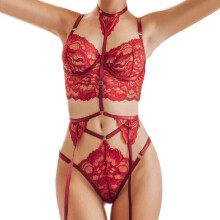 Completi di lingerie da donna, pizzo floreale sexy, completi di lingerie con giarrettiera, reggiseni da donna con choker sexy, completi di lingerie