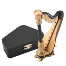 Wooden Miniature Harp With Gift Case Mini Musical Instrument Home Decoration Ornament Non Playable Simulate Instrument For Bookcase Desk Music Room
