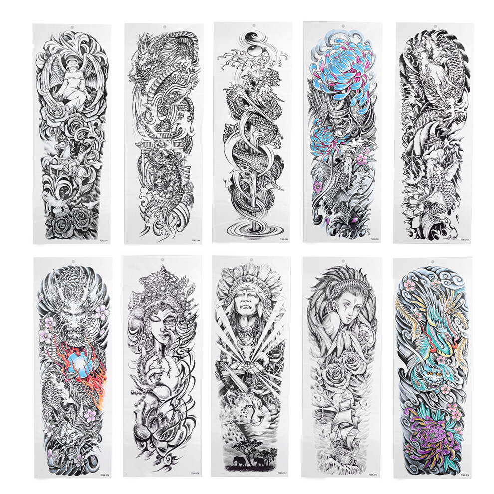 Full Arm Tattoo Stickers Set 10pcs Waterproof Fake Temporary Body Art