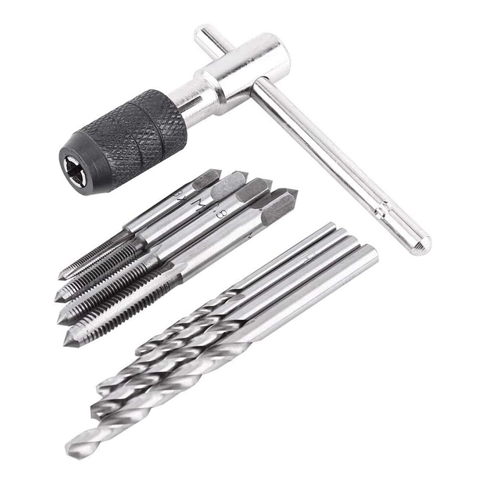 9Pcs Adjustable T-Handle Ratchet Tap Holder Wrench Tool Set With M3-M6 Screw Thread Metric Plug Tap And 2.5-5.0Mm Twist Drill Bit 6032804087219