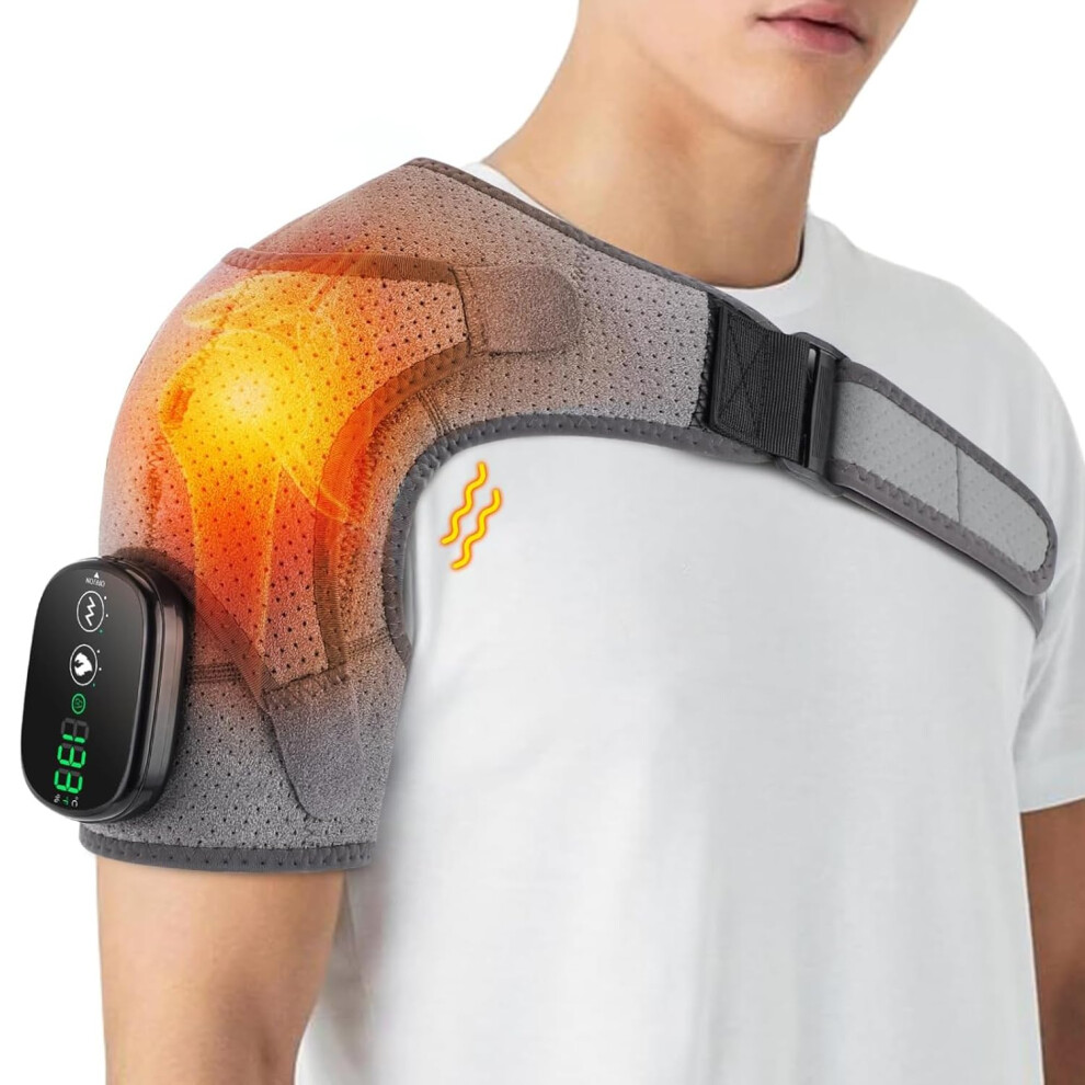 Heated Shoulder Brace with Vibration Massage and Heat Therapy for Neck Pain Relief, Adjustable