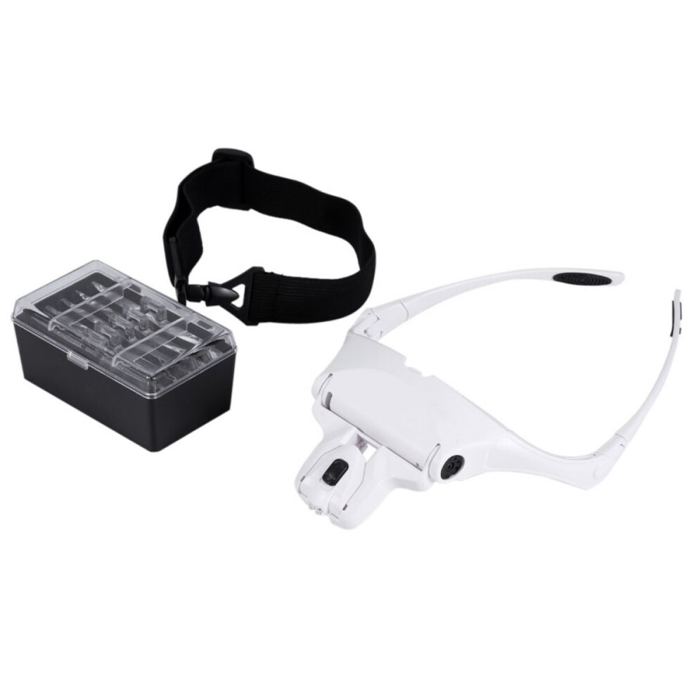 Lighted Head Magnifier Loupe Visor, Adjustable Lens Angle Magnifying Glass with 5 Interchangeable Lenses for Crafts Electronics Repair Jewelry Making