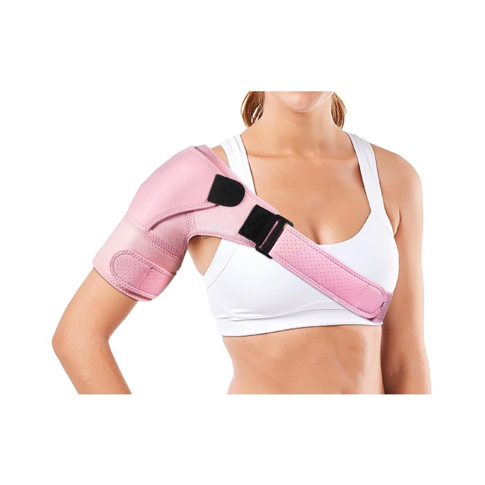 Shoulder Support Brace with Adjustable Compression for Rotator Cuff Recovery, Pink One Size