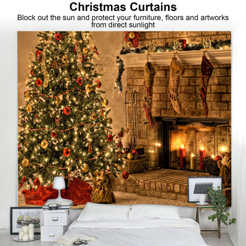 Christmas Blackout Curtains 150x166cm Colorful 3D Pattern 1