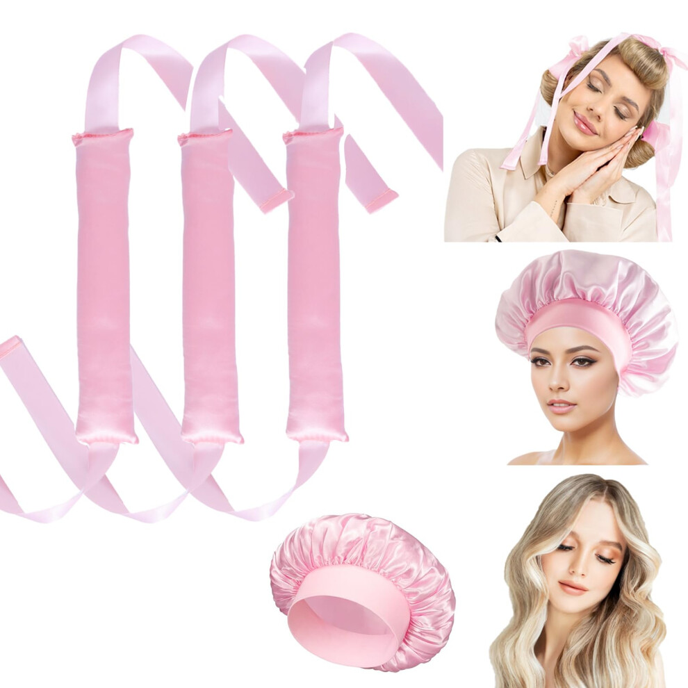 Heatless Hair Curlers Satin Rods Set with Sleeping Bonnet for Comfortable Overnight Use
