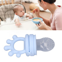 Pappa di alimentazione in silicone per bebé, ciuccio mordicchioso flessibile con verdure, azzurro chiaro