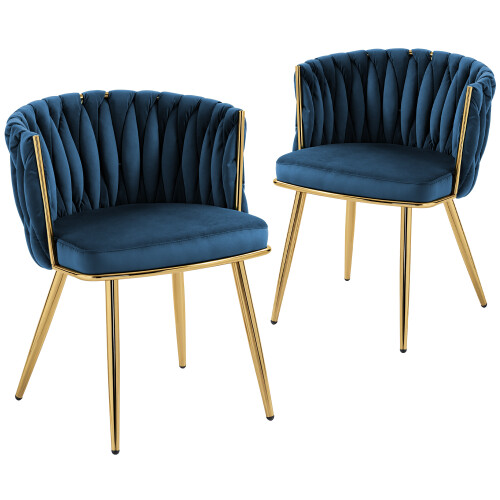Homcom (Blue) HOMCOM Upholstered Kitchen Chairs Set of 2 with Woven Backrest 1