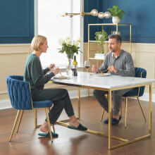 (Blue) HOMCOM Upholstered Kitchen Chairs Set of 2 with Woven Backrest