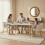 Homcom (Cream) HOMCOM Upholstered Kitchen Chairs Set of 2 with Woven Backrest 9