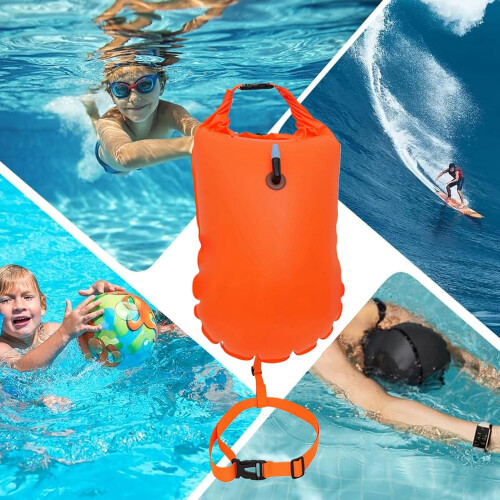 Pull Buoy Waterproof Float Bag, Visibility Orange, NonSlip Adjustable Strap For Pool Beach Sea Lake Dive 2