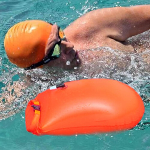 Pull Buoy Waterproof Float Bag, Visibility Orange, NonSlip Adjustable Strap For Pool Beach Sea Lake Dive 1