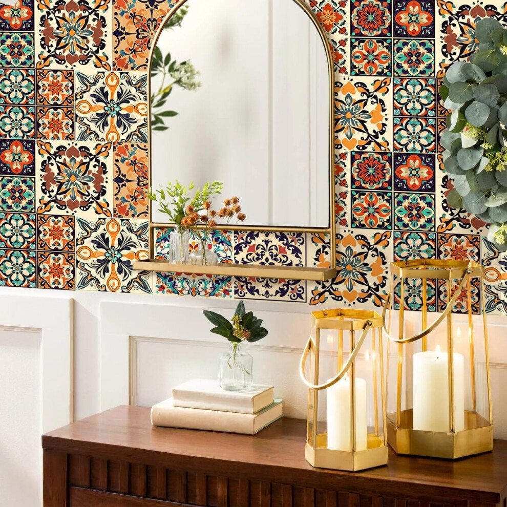 20pc Tile Stickers Self-Adhesive Waterproof Retro Traditional Wall Transfers for Kitchen Bathroom Backsplash 6x6in 15x15cm Cz11001