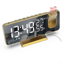 Projection Alarm Clocks With Temperature Hygrometer, 7.3Inch LED Mirror Display, Dual Alarm, FM Radio, Gold and White