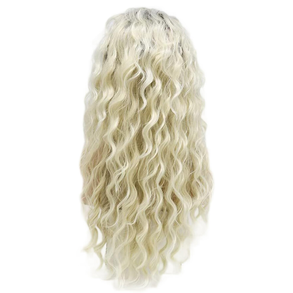 Unisex Blonde Long Wave Wig For Women Middle Part Long Curly Style Heat Resistant Synthetic Hair Naturallooking Hairpiece