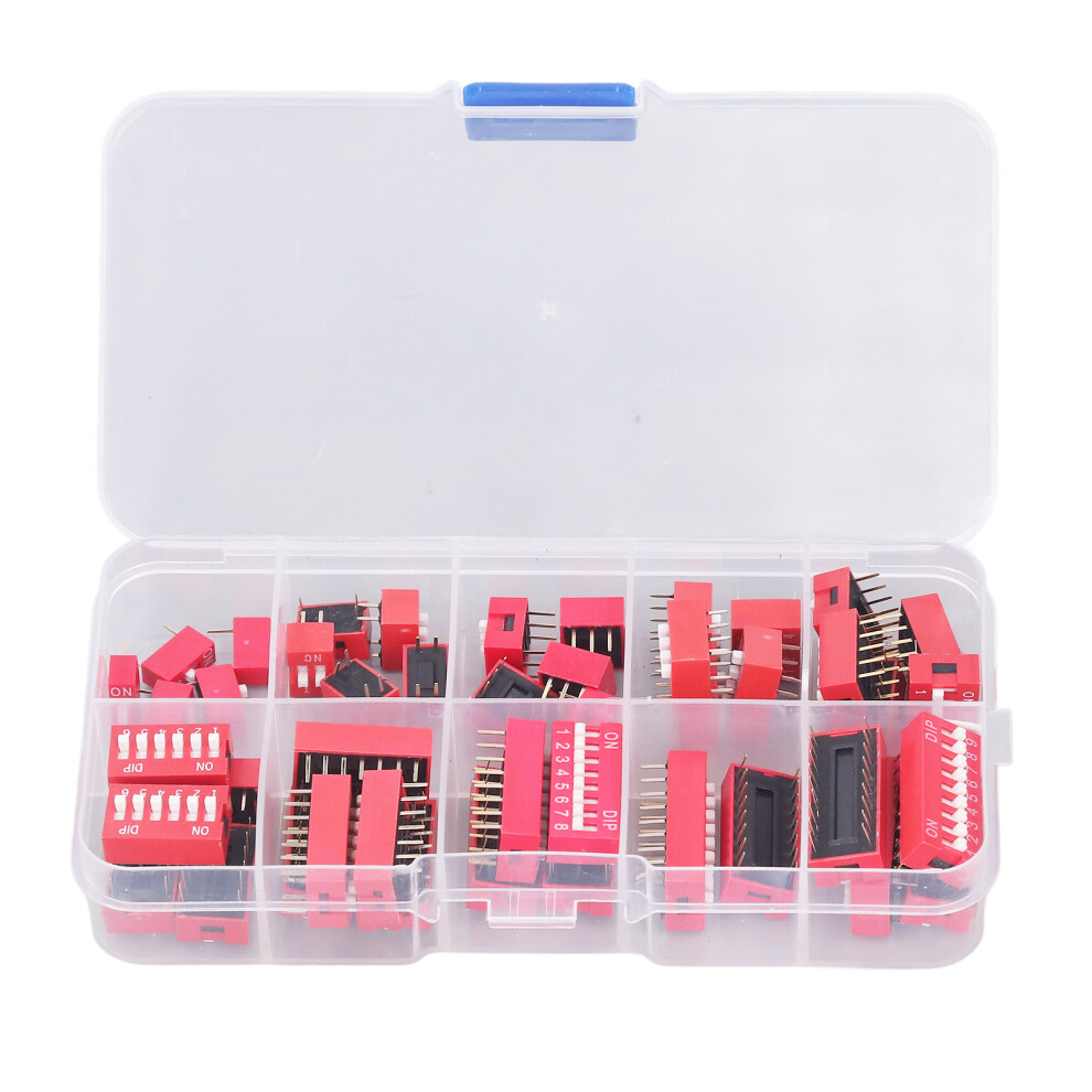Dip Switch Assorted Kit, Double Row Dip Switch For Arduino And Circuit Boards, Slide Type Red Toggle Switch 2.54Mm On Off Dip Dil Switch, Pcb 9358999843797