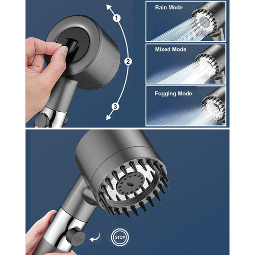 Filtered Handheld Shower System, Easy Installation with Universal Fit, 3 Spray Modes High Pressure Shower Head with Adjustable Settings, Replaceable 1