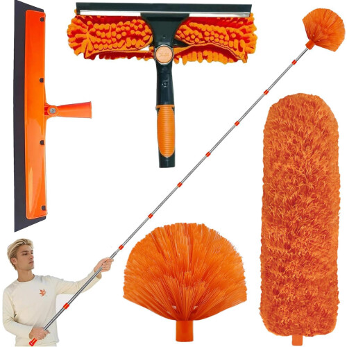 6m Telescopic Duster and Window Cleaning Kit with Adjustable Pole for Ceiling Roof Cobweb