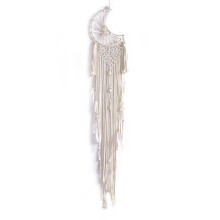 Moon Dream Catcher with Golden Accents, Handmade Boho Wall Hanging Featuring Feathers and Wooden Beads, Macrame Wall Hanging for Bedroom Living Room