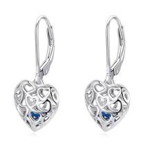 Hypoallergenic Heart Dangle Drop Earrings in Sterling Silver, Tarnish Resistant Hollow Out Design Fashion and Elegant Leverback Earrings, Lightweight