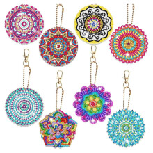 Diamantmålningsnyckelringar med dubbelsidig diamantmålning, vindspel med mandala och strass, konstgjorda ädelstenar, DIY-nyckelringar med
