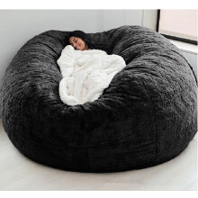 Giant 5ft Black Faux Fur Bean Bag Chair Cover, Ultra Soft Washable Round Seat for Adults and Kids