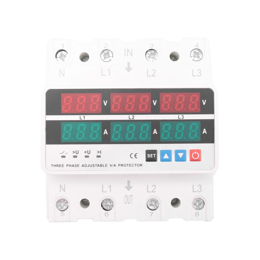 3 Phase Adjustable Over And Under Voltage Protector Voltmeter Ammeter Monitor 3P4w Din Rail Current Limit Protection 63A 6031855601436