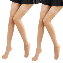 Dijhoge kousen voor dames met kanten design, elegante stay-up panty met elastische kanten boord en rozenpatroon, antislip.