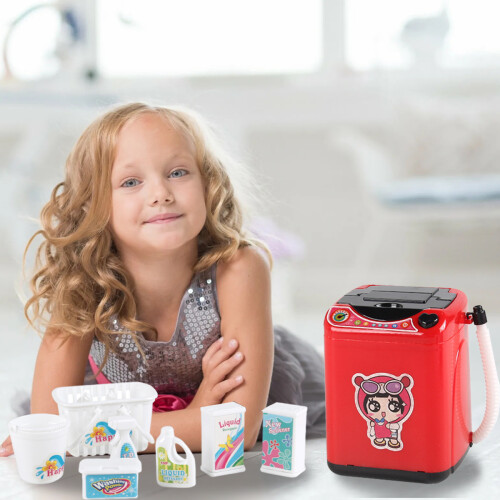 Mini Washing Machine Toy for Kids, Automatic Cleaning Waterproof Educational Playset with Interactive Switch Operation, Simulation Function Water 1