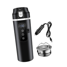 (black, 23x7cm) Electric Car Kettle Boiler Travel Heating Drinking Cup With Real Time