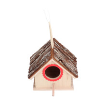 Nido de madera para pájaros de exterior, casita para pájaros colgante de estilo rústico con techo de corteza natural, material de madera de