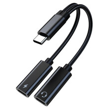 USB C Splitter, Dual USB C Headphone and Charger Adapter 32 Bit/60W Fast Charging Compatible with Most Smartphones Black