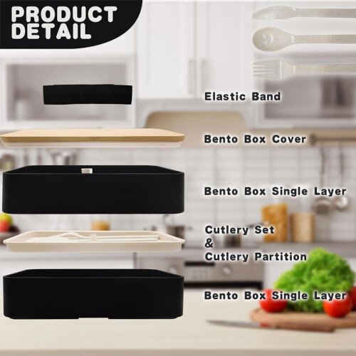 (Double layer black model) Double layer microwaveable lunch box 2