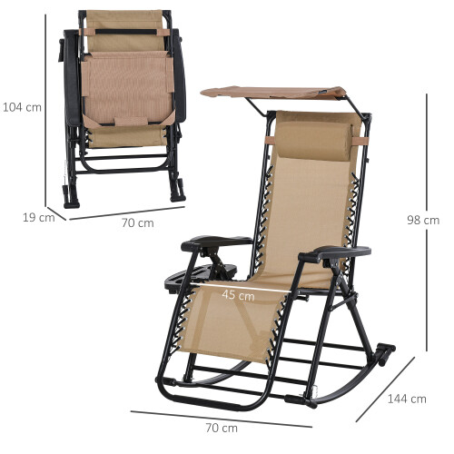 Outsunny Outsunny Folding Recliner Chair Lounge Rocker Zero-Gravity Beige 2