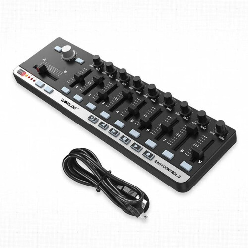 Worlde EASYCONTROL.9 MIDI Controller Portable USB Control with 4 Memory Banks, 6 Transport Buttons & Plug-N- Kit