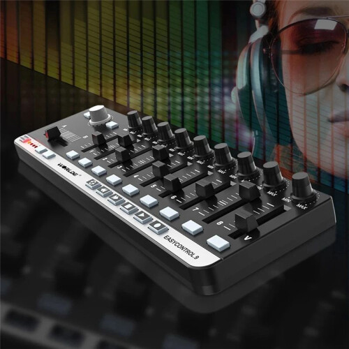 Worlde EASYCONTROL.9 MIDI Controller Portable USB Control with 4 Memory Banks, 6 Transport Buttons & Plug-N- Kit 1