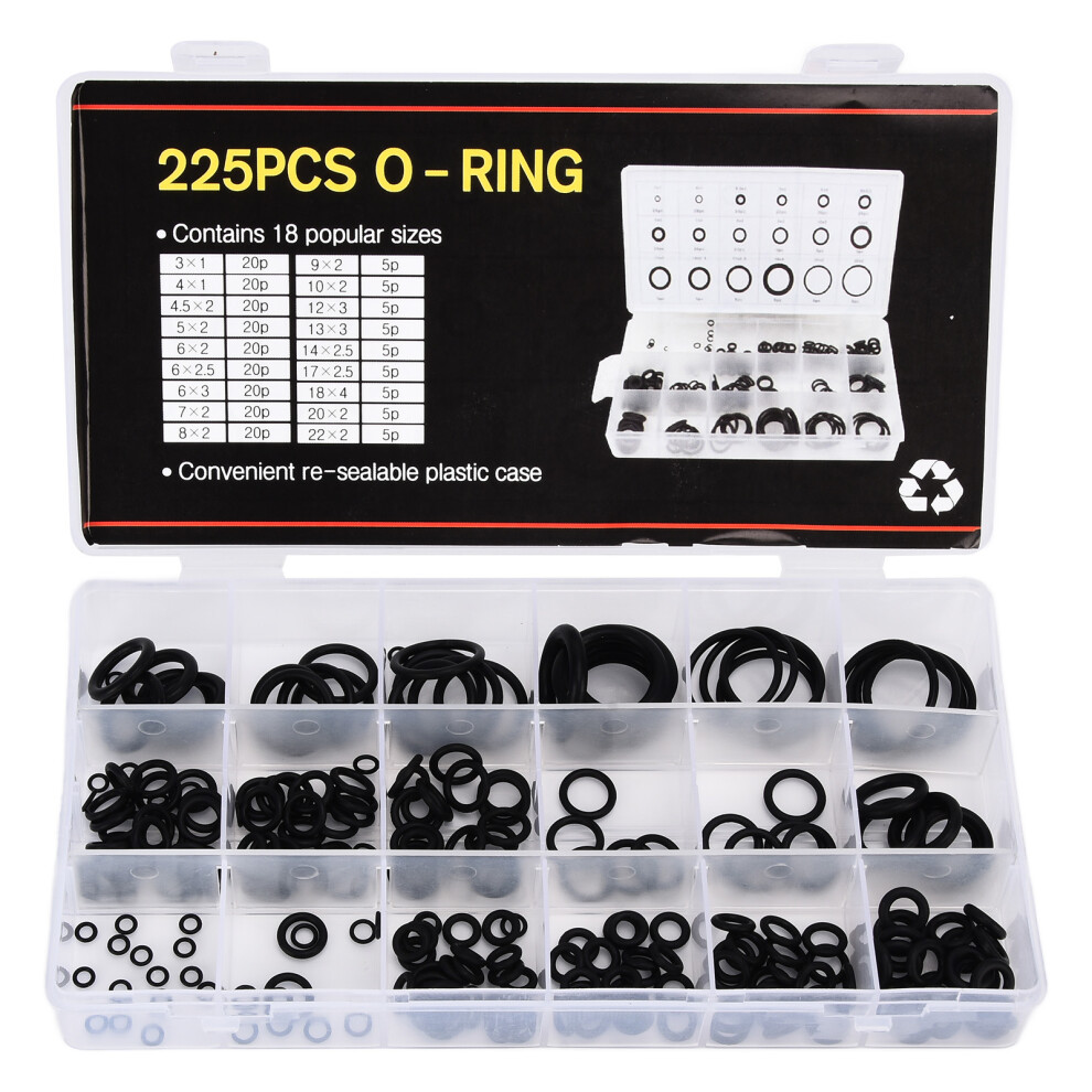 225Pcs Rubber Gasket Assortment Kit O Shape Sealing Washers With Case 4971376895612