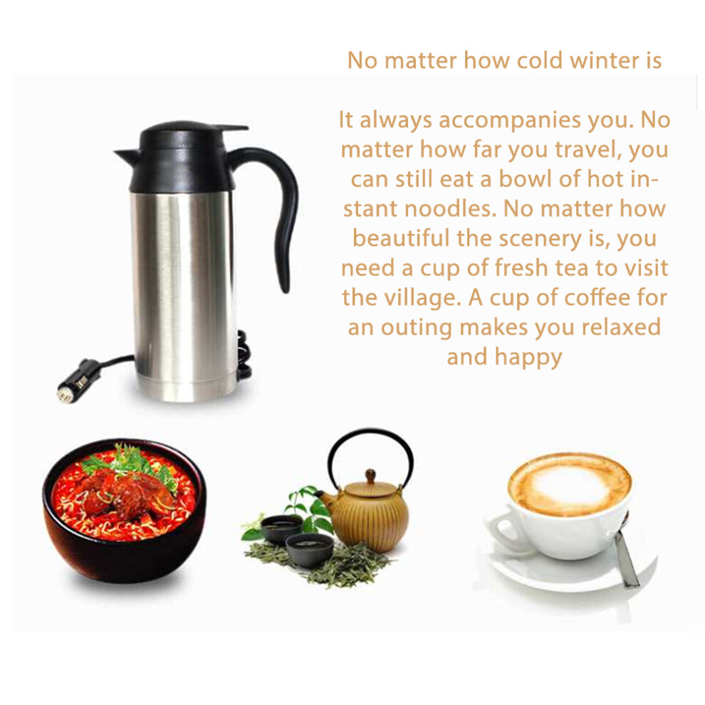 750Ml Stainless Steel Travel Electric Kettle, 12V/24V, Compact Size 4651376905022