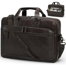 (Dunkelbraun)RAINSMORE Vintage Leather Messenger Bag for Men, 16 Inch Laptop Briefcase, Waterproof Work Bag, Shoulder Bag for Office, Business, Travel