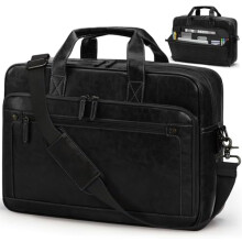 (Schwarz) RAINSMORE Vintage Leather Messenger Bag for Men, 16 Inch Laptop Briefcase, Waterproof Work Bag, Shoulder Bag for Office, Business, Travel