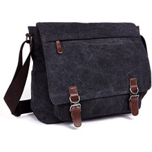(Schwarz) LOSMILE 16 Inch Men's Messenger Bag Canvas Laptop Shoulder Bag for Work School Commute Coffee